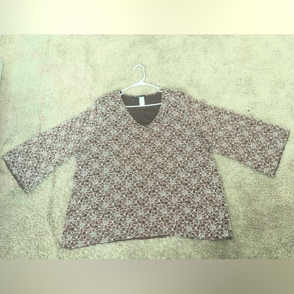 Embroidered Brown Lace Blouse 3X Floral Boho Artsy Mature Elegant Evening Party - Picture 3 of 6